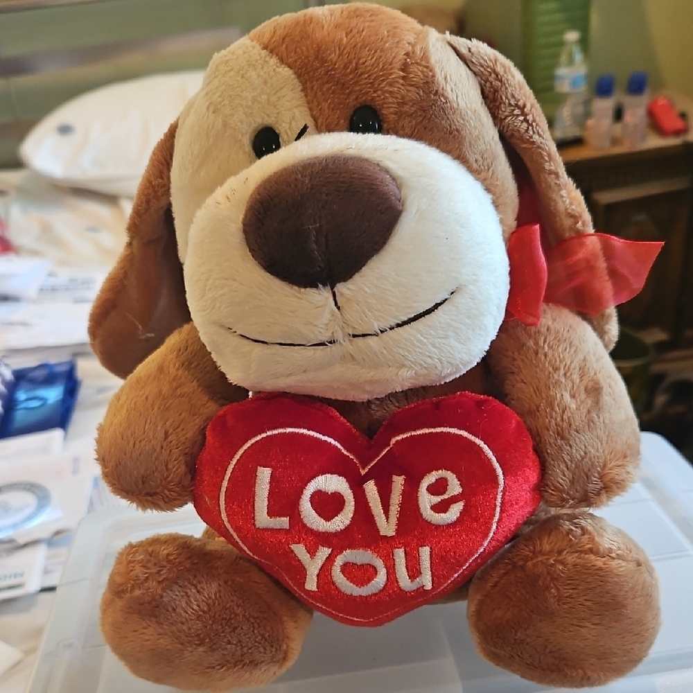 Caltoy Charming Brown Plush Dog with Red Love You Heart.